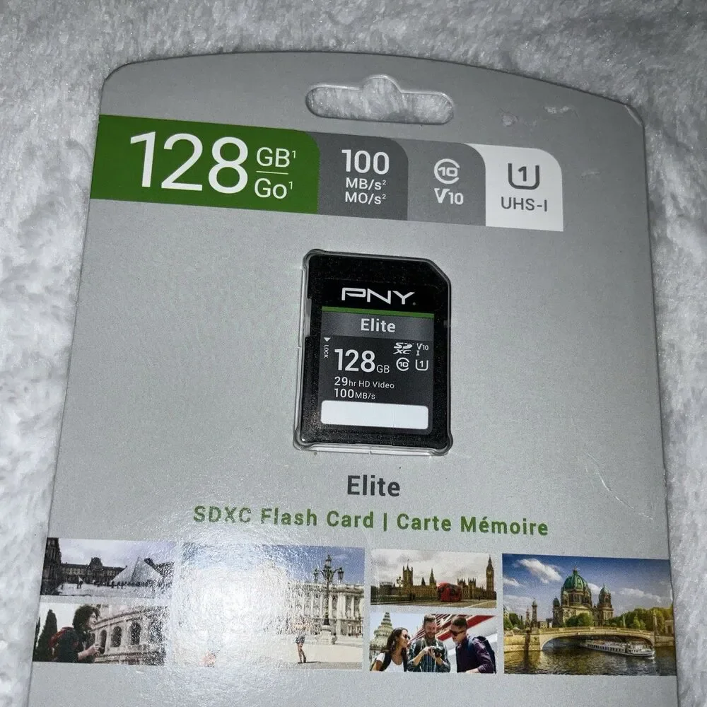 PNY 128 GB 100 MB/s,V10, UHS-I Elite SDXC Flash Card Full HD Video NEW SEALED